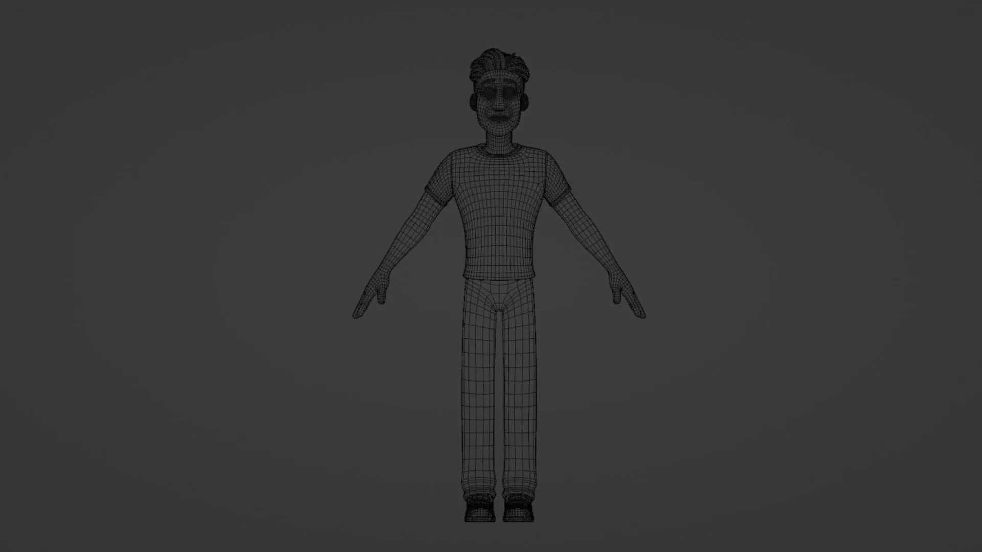 Low-poly quad topology 3D character wireframe